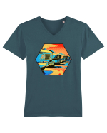 Masina Retro Vintage Tricou mânecă scurtă guler V Bărbat Presenter