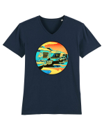 Masina Retro Vintage Tricou mânecă scurtă guler V Bărbat Presenter
