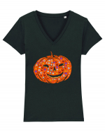 Emoji Pumpkin Jack O Lantern Tricou mânecă scurtă guler V Damă Evoker