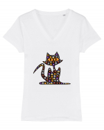 Halloween Emoji Funny Cat Tricou mânecă scurtă guler V Damă Evoker