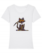 Halloween Emoji Funny Cat Tricou mânecă scurtă guler larg fitted Damă Expresser