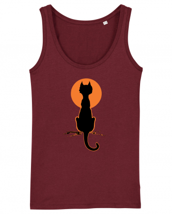 Halloween Moon Cat Burgundy