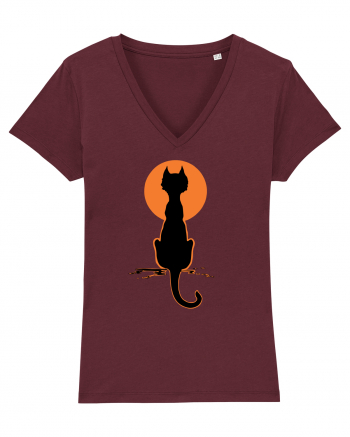 Halloween Moon Cat Burgundy