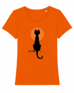 Halloween Moon Cat Tricou mânecă scurtă guler larg fitted Damă Expresser