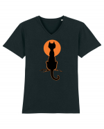 Halloween Moon Cat Tricou mânecă scurtă guler V Bărbat Presenter