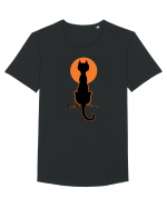 Halloween Moon Cat Tricou mânecă scurtă guler larg Bărbat Skater