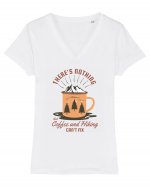 There's nothing that coffee and hiking can't fix Tricou mânecă scurtă guler V Damă Evoker