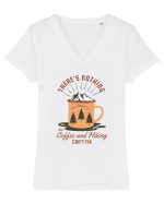 There's nothing that coffee and hiking can't fix Tricou mânecă scurtă guler V Damă Evoker