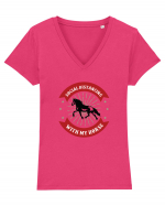 Social Distancing Horse Tricou mânecă scurtă guler V Damă Evoker