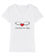 Love gives you wings Tricou mânecă scurtă guler V Damă Evoker