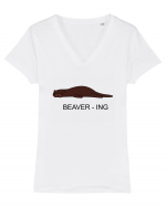 Beaver-ing Tricou mânecă scurtă guler V Damă Evoker