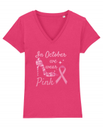 Breast Cancer Awareness Month 3 Tricou mânecă scurtă guler V Damă Evoker