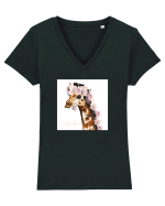 Giraffe with Roses Tricou mânecă scurtă guler V Damă Evoker