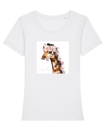 Giraffe with Roses White
