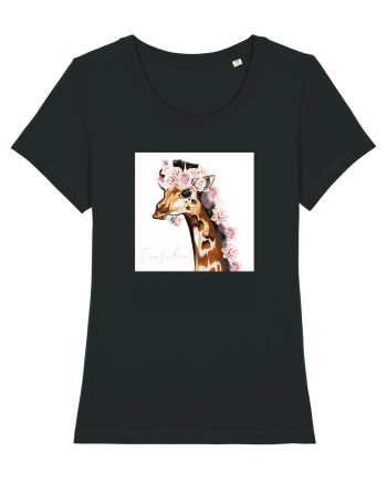Giraffe with Roses Black