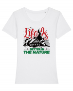 Life is better in the nature Tricou mânecă scurtă guler larg fitted Damă Expresser