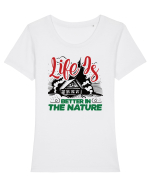 Life is better in the nature Tricou mânecă scurtă guler larg fitted Damă Expresser