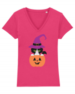 Pisica Neagra Halloween 1 Tricou mânecă scurtă guler V Damă Evoker