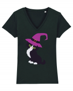 Pisica Neagra Halloween 2 Tricou mânecă scurtă guler V Damă Evoker