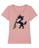 Pisica Neagra Halloween 6 Tricou mânecă scurtă guler larg fitted Damă Expresser