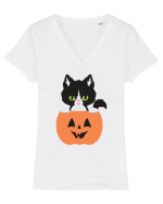 Pisica Neagra Halloween 8 Tricou mânecă scurtă guler V Damă Evoker