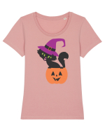 Pisica Neagra Halloween 12 Tricou mânecă scurtă guler larg fitted Damă Expresser