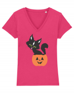 Pisica Neagra Halloween 13 Tricou mânecă scurtă guler V Damă Evoker