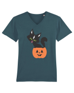Pisica Neagra Halloween 13 Tricou mânecă scurtă guler V Bărbat Presenter