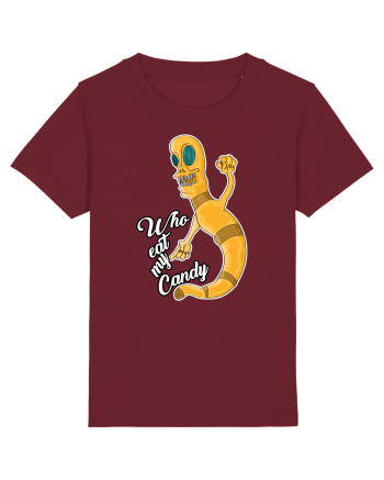 Worm asking who eat his candy Burgundy