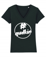 Qudkin Logo pentru fani Tricou mânecă scurtă guler V Damă Evoker