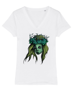 Green Beauty Girl Face Tricou mânecă scurtă guler V Damă Evoker