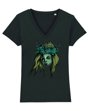 Green Beauty Girl Face Black