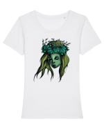 Green Beauty Girl Face Tricou mânecă scurtă guler larg fitted Damă Expresser