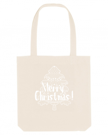 Merry Christmas Tree White Embroidery Natural