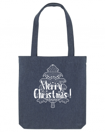 Merry Christmas Tree White Embroidery Midnight Blue