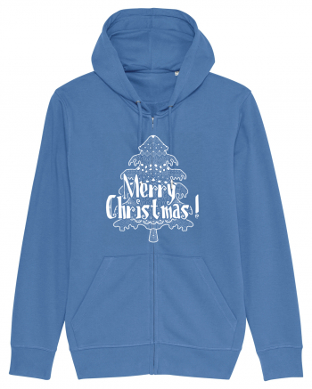 Merry Christmas Tree White Embroidery Bright Blue