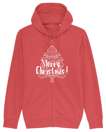 Merry Christmas Tree White Embroidery Carmine Red