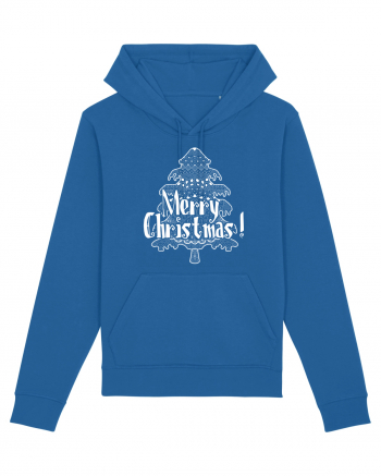 Merry Christmas Tree White Embroidery Royal Blue