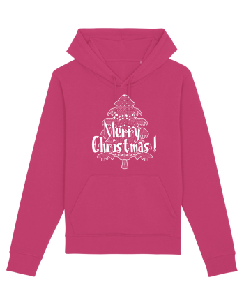 Merry Christmas Tree White Embroidery Raspberry