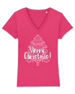 Merry Christmas Tree White Embroidery Tricou mânecă scurtă guler V Damă Evoker