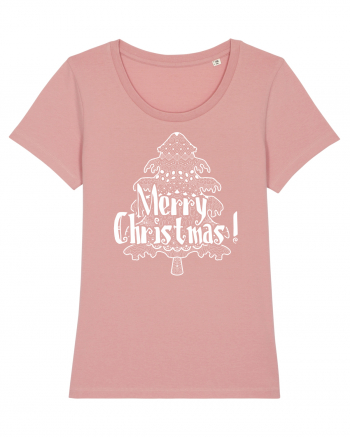 Merry Christmas Tree White Embroidery Canyon Pink