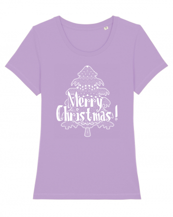 Merry Christmas Tree White Embroidery Lavender Dawn
