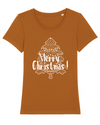 Merry Christmas Tree White Embroidery Roasted Orange
