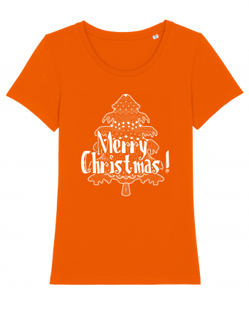 Merry Christmas Tree White Embroidery Bright Orange