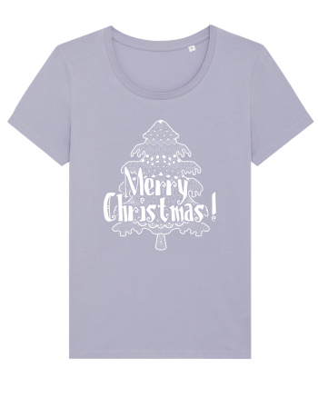 Merry Christmas Tree White Embroidery Lavender