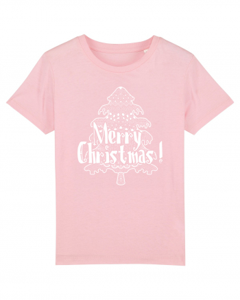 Merry Christmas Tree White Embroidery Cotton Pink
