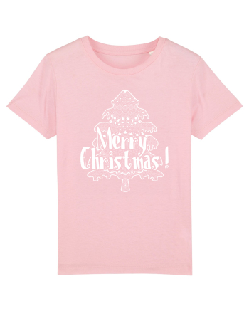 Merry Christmas Tree White Embroidery Cotton Pink