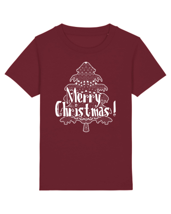 Merry Christmas Tree White Embroidery Burgundy