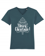 Merry Christmas Tree White Embroidery Tricou mânecă scurtă guler V Bărbat Presenter