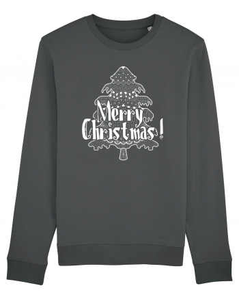 Merry Christmas Tree White Embroidery Anthracite
